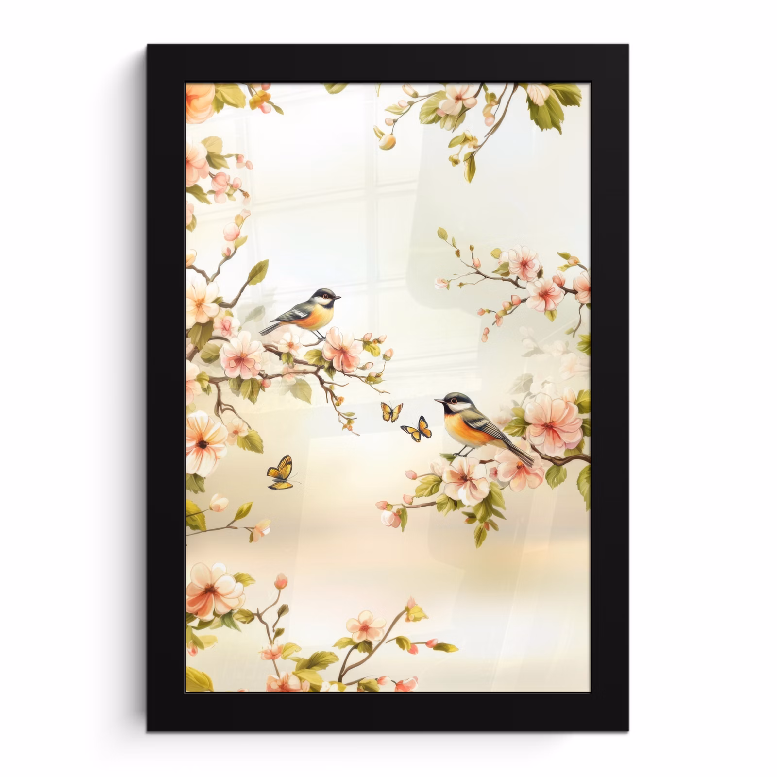 Bilder mit Rahmen - Äste - Blumen - Vögel - Rosa — 1