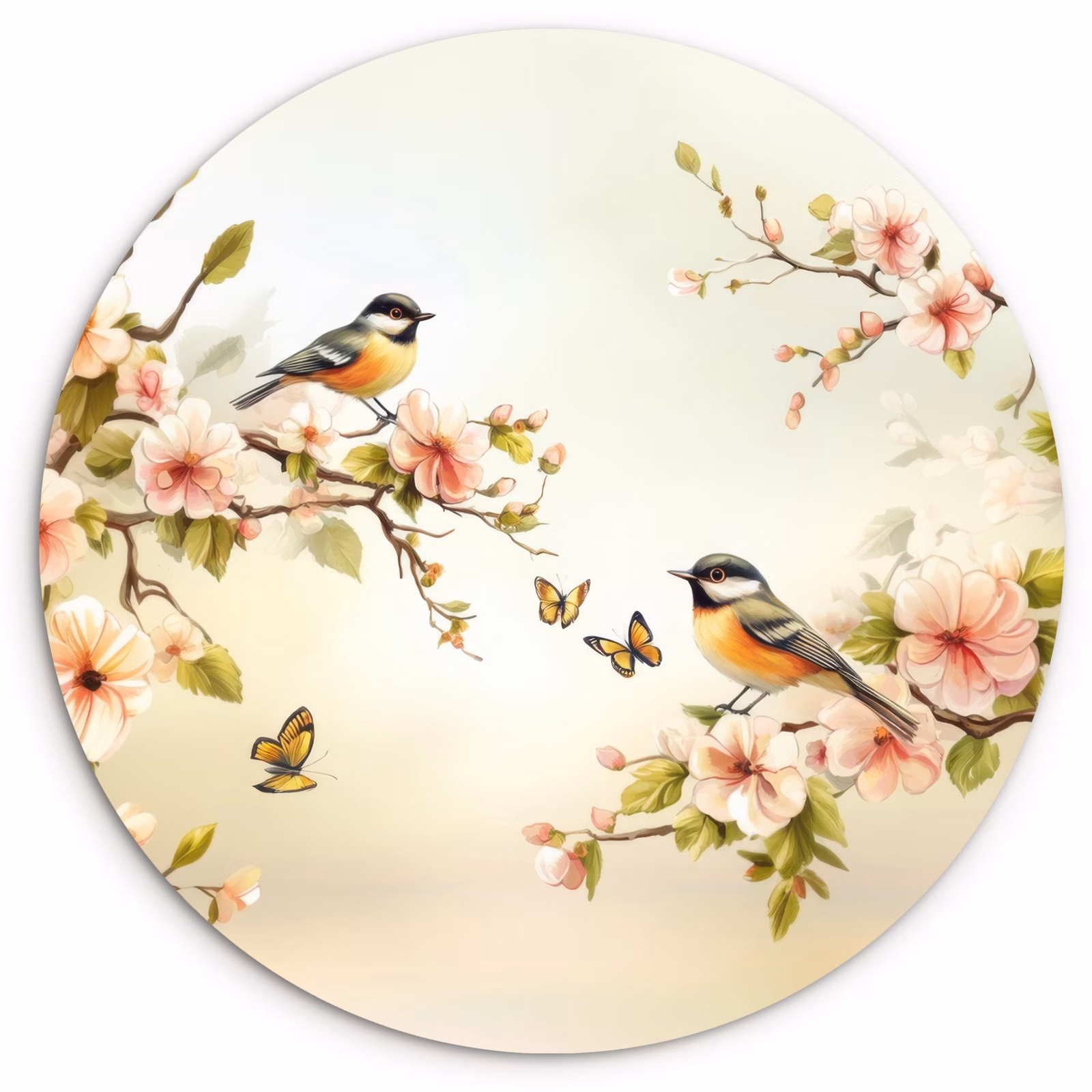 Forexbild Rund - Äste - Blumen - Vögel - Rosa — 1