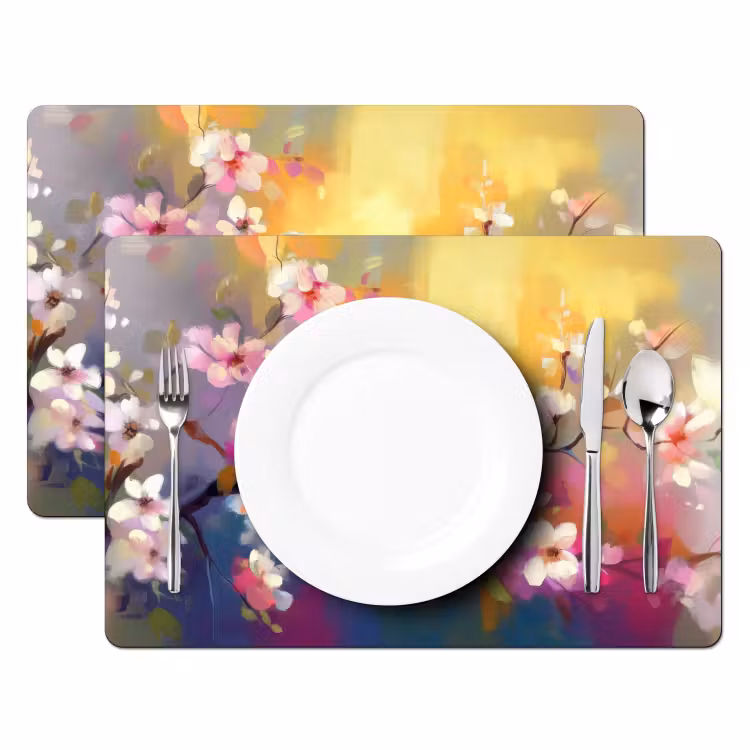 Tischset - 6 Stück - Vögel - Blumen - Rosa — 2