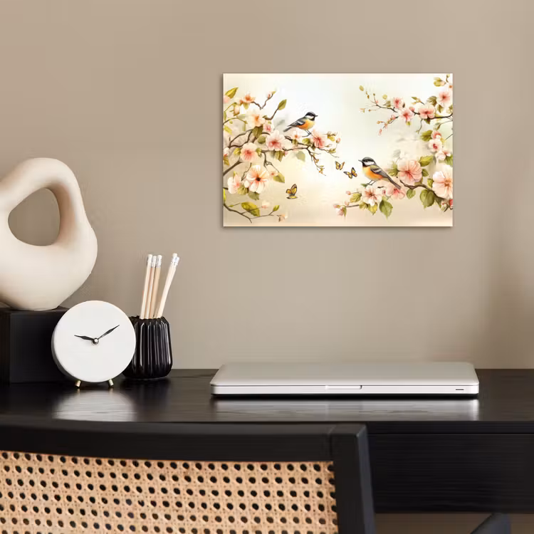 Poster - Äste - Blumen - Vögel - Rosa — 2