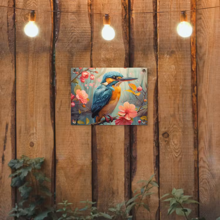 Gartenposter - Eisvogel - Blüte - Natur - Vögel - Blumen — 2