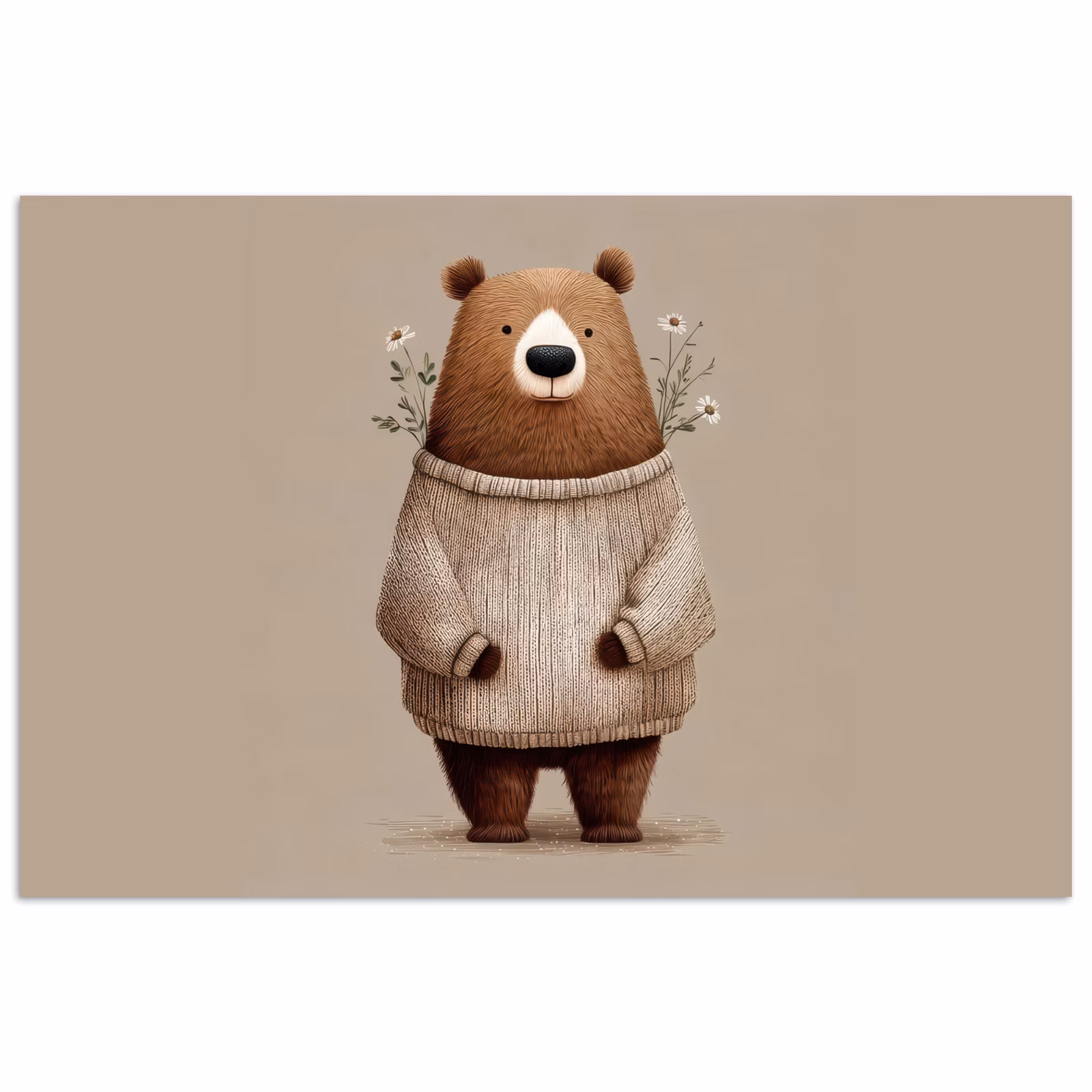Poster - Bär - Weiße Blumen - Gemütlich — 1