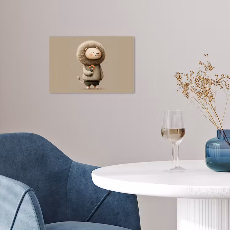 Poster - Löwe - Orangefarbene Blumen - Freundlich — 4