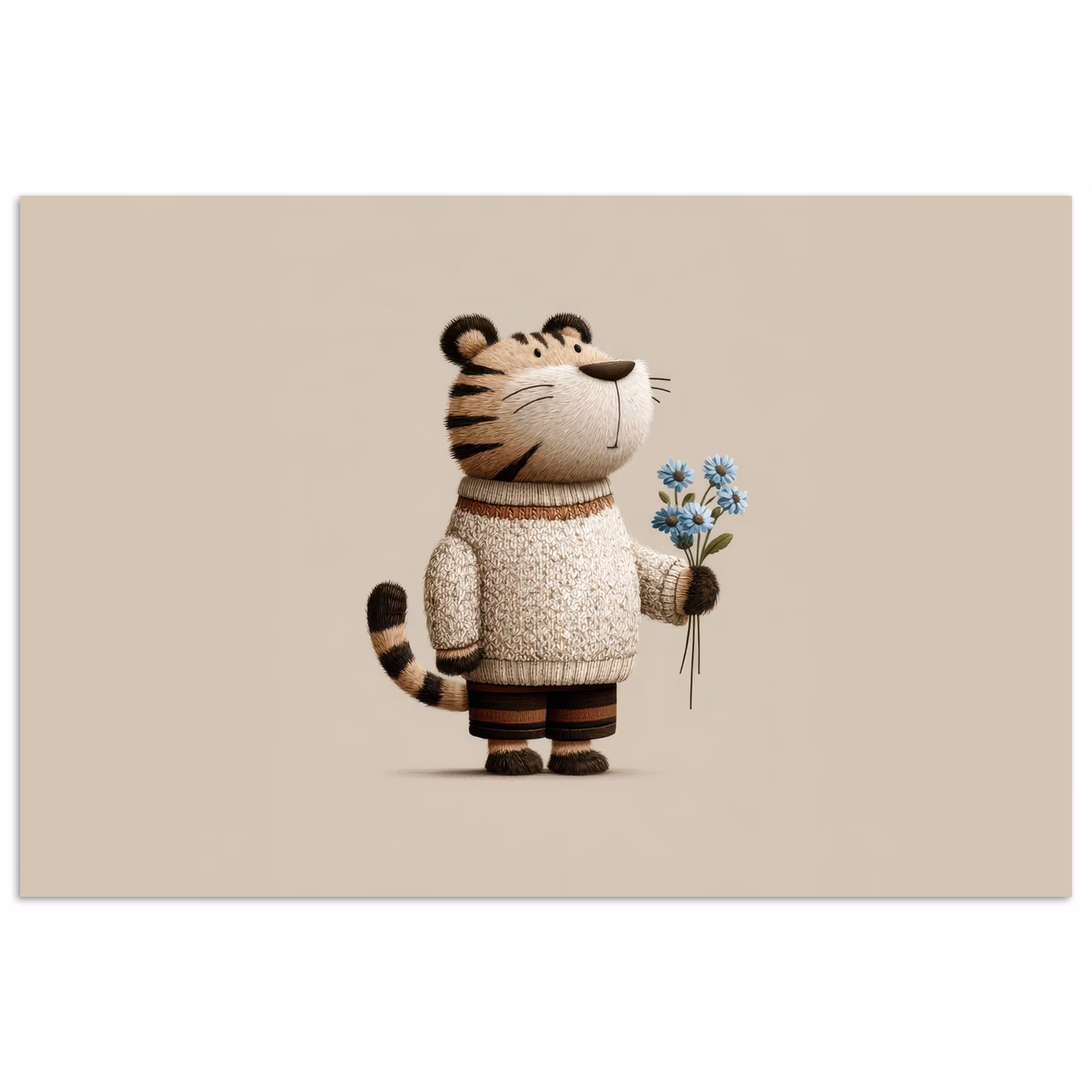 Poster - Tiger - Blaue Blumen - Leise — 1