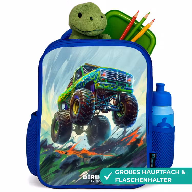 Kinderrucksack - Blau - Grüner Monstertruck mit Pinselstrichen — 4