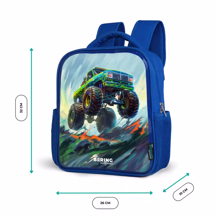 Kinderrucksack - Blau - Grüner Monstertruck mit Pinselstrichen — 6