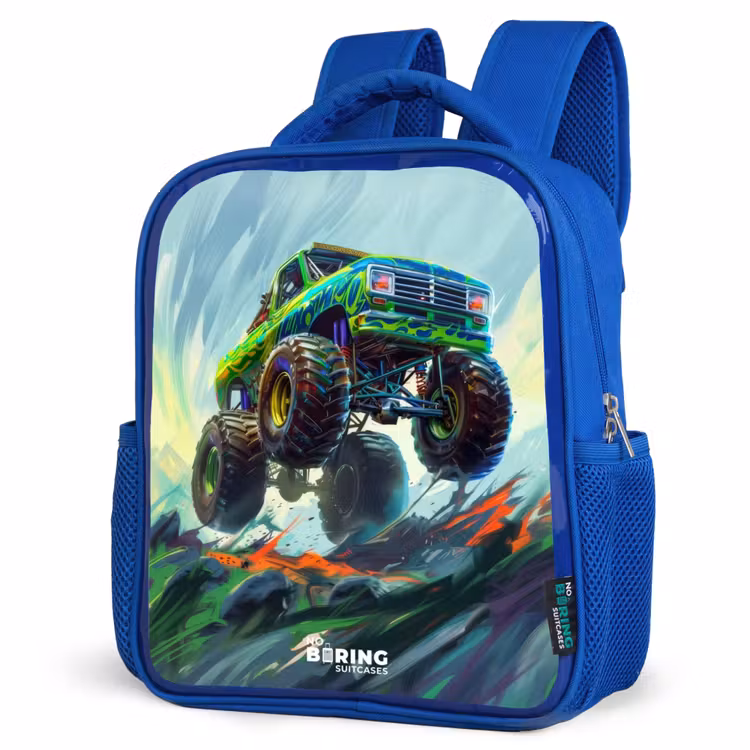 Kinderrucksack - Blau - Grüner Monstertruck mit Pinselstrichen — 8