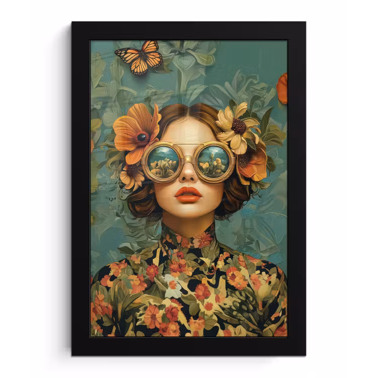Bilder mit Rahmen - Frau - Blumen - Schmetterlinge - Natur - Vintage — 1