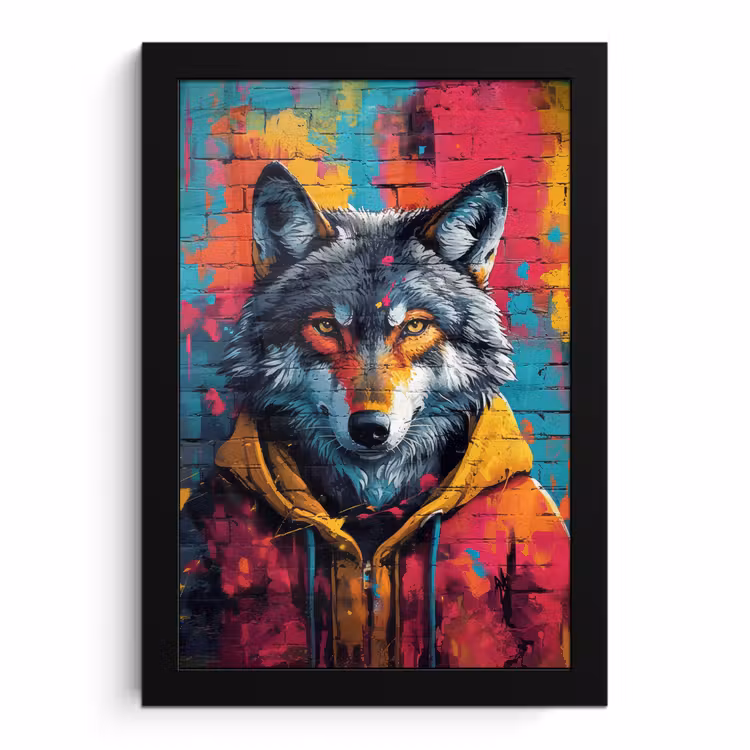 Bilder mit Rahmen - Graffiti - Wolf - Straßenkunst - Blau — 1