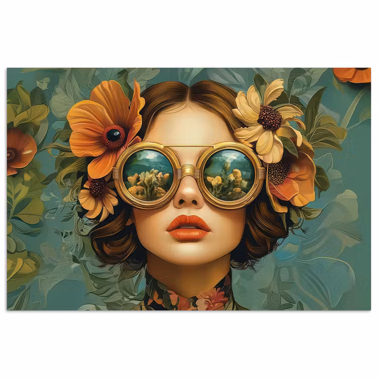 Poster - Frau - Blumen - Schmetterlinge - Natur - Vintage — 1