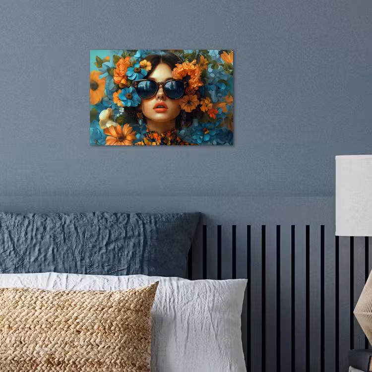 Poster - Frau - Blumen - Orange - Blau - Modern — 3