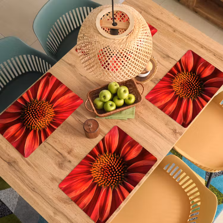 Tischset - 6 Stück - Nahaufnahme - Blume - Rot — 4