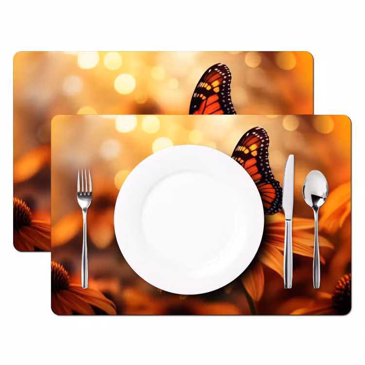 Tischset - 6 Stück - Schmetterling - Blumen - Orange — 2