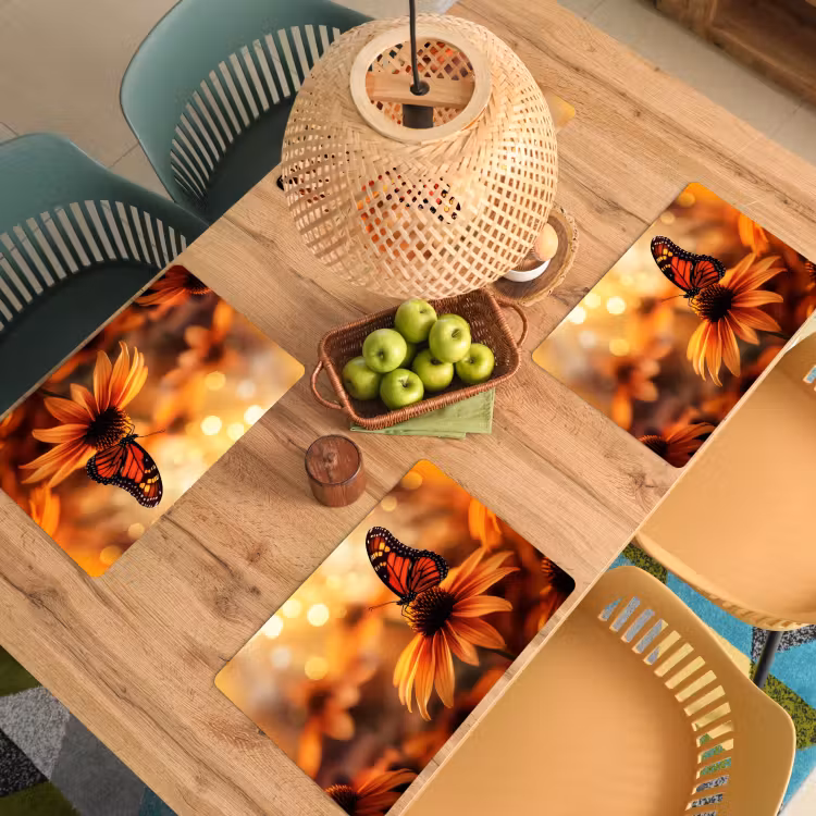 Tischset - 6 Stück - Schmetterling - Blumen - Orange — 4