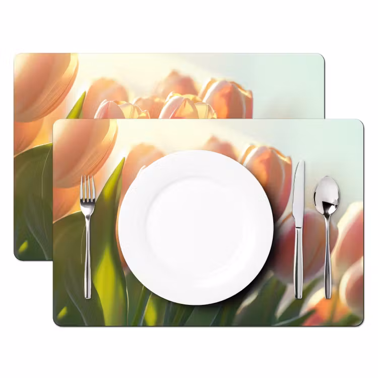Tischset - 6 Stück - Tulpen - Rosa - Sonnenstrahlen — 2