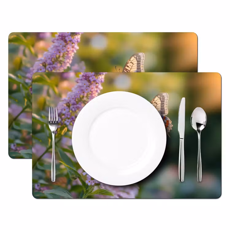 Tischset - 6 Stück - Verschnörkelt - Schmetterling - Lila - Blumen — 2