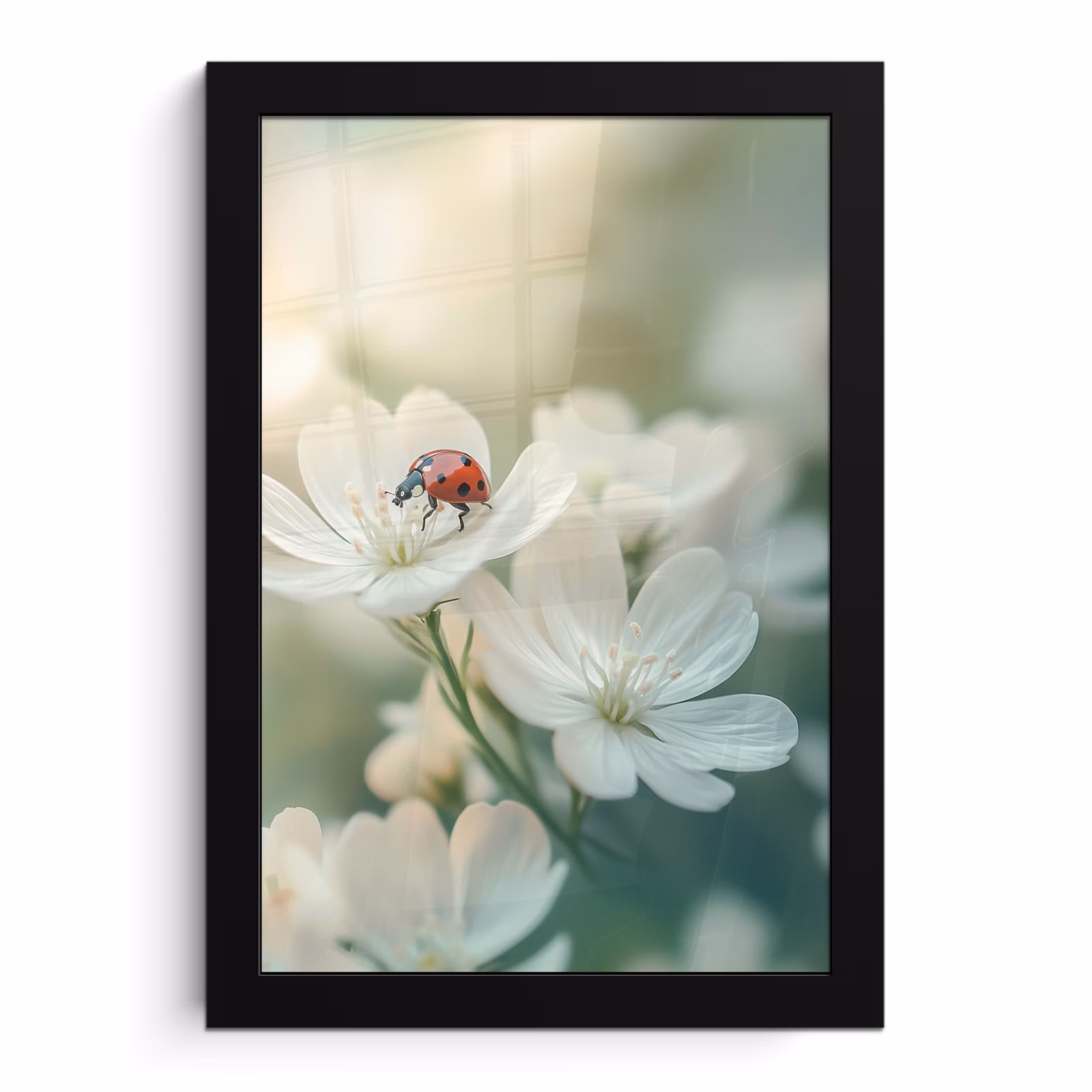 Bilder mit Rahmen - Marienkäfer - Blumen - Weiß — 1