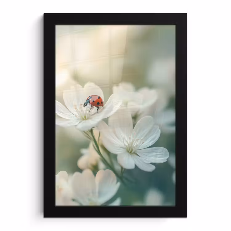Bilder mit Rahmen - Marienkäfer - Blumen - Weiß — 1