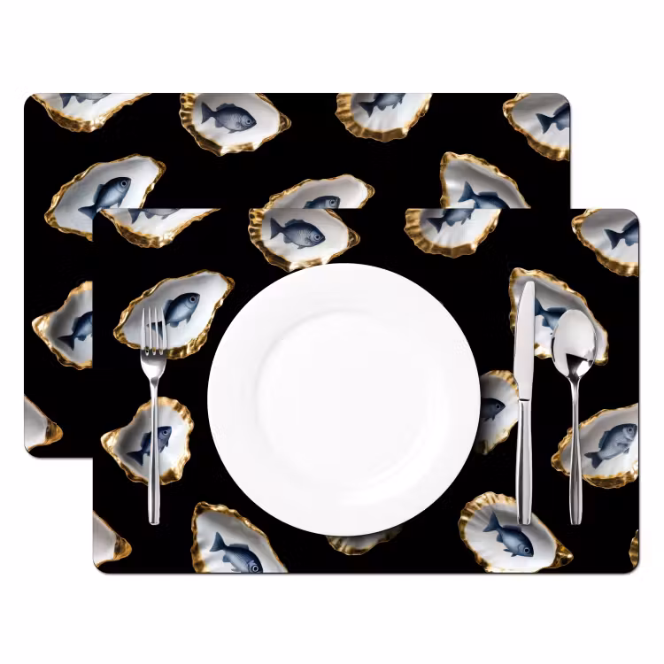 Tischset - 6 Stück - Austern - Fisch - Blau - Gold — 2