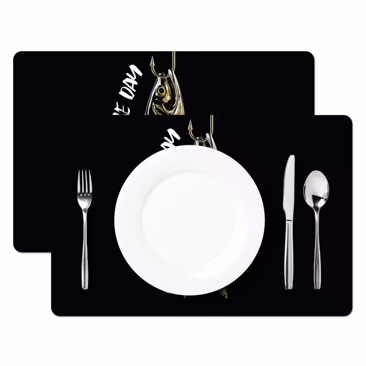 Tischset - 6 Stück - Fisch - Schwarz - Gold - Text — 2