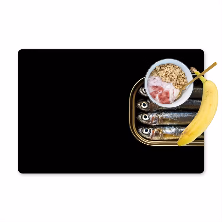 Tischset - 6 Stück - Sardinen - Dose - Schwarz - Fisch — 1