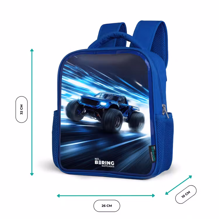Kinderrucksack - Blau - Monstertruck rast durch die Lichtgeschwindigkeit — 6