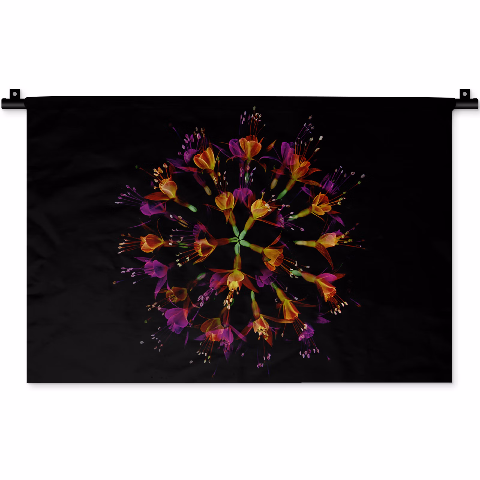 Wandteppich - Blumen - Orange - Rosa - Schwarz — 1