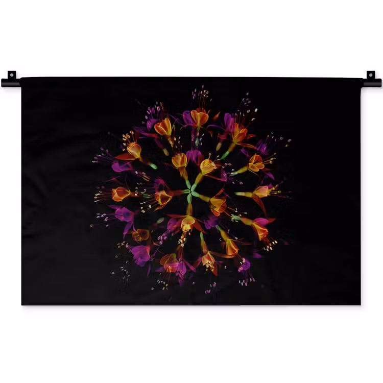 Wandteppich - Blumen - Orange - Rosa - Schwarz — 1