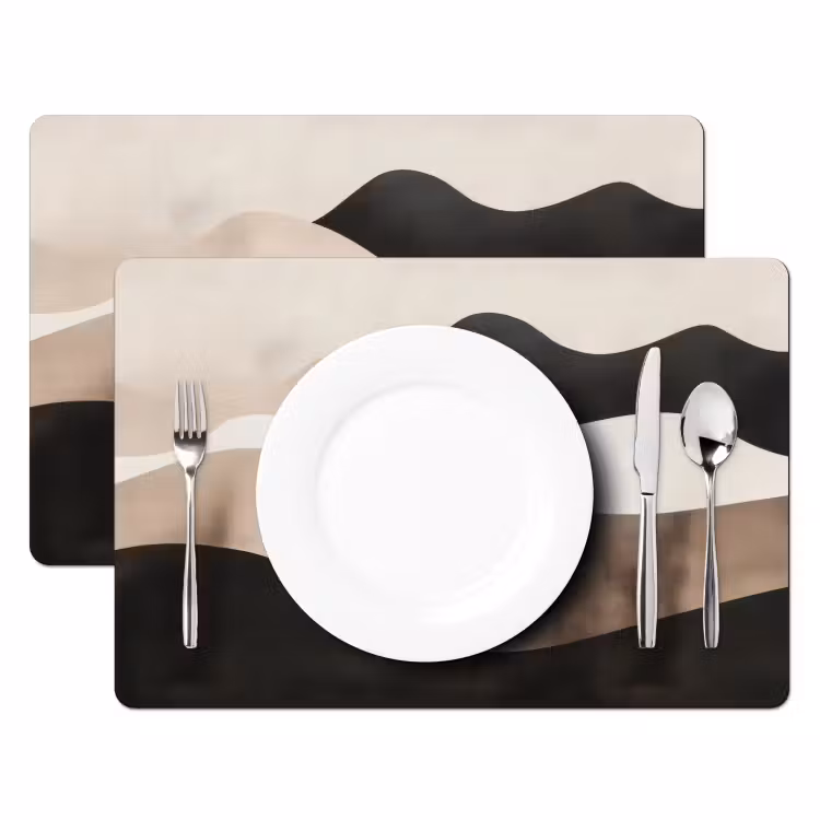 Tischset - 6 Stück - Abstrakt - Landschaft - Wellen - Cremefarben — 2