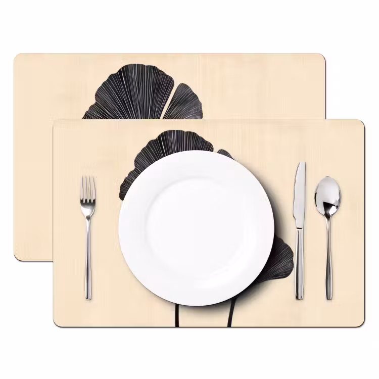 Tischset - 6 Stück - Blätter - Minimalistisch - Schwarz — 2