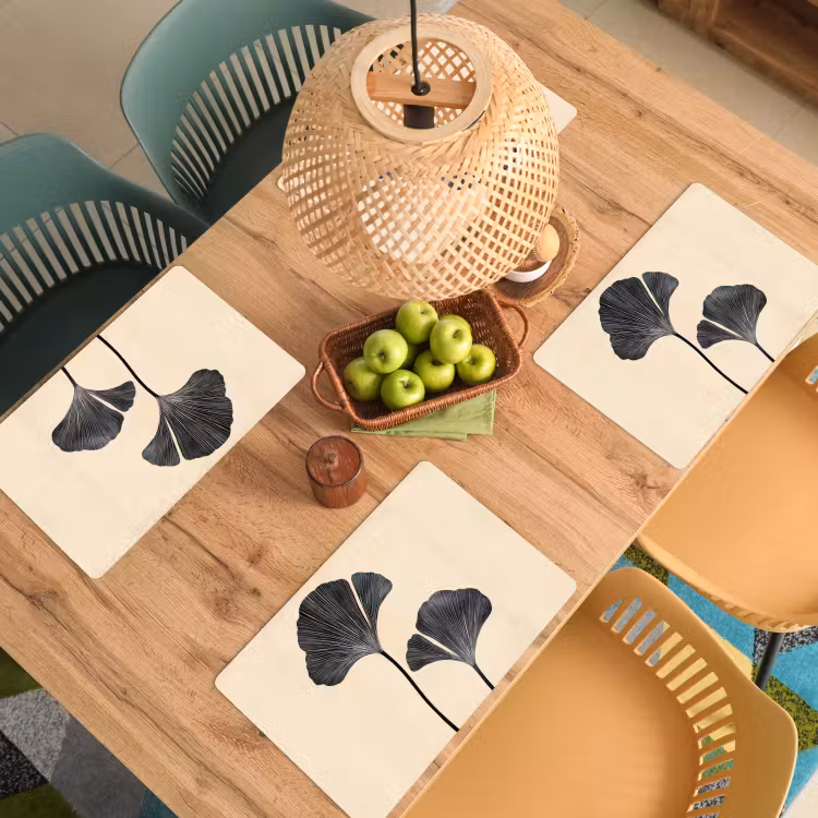 Tischset - 6 Stück - Blätter - Minimalistisch - Schwarz — 4