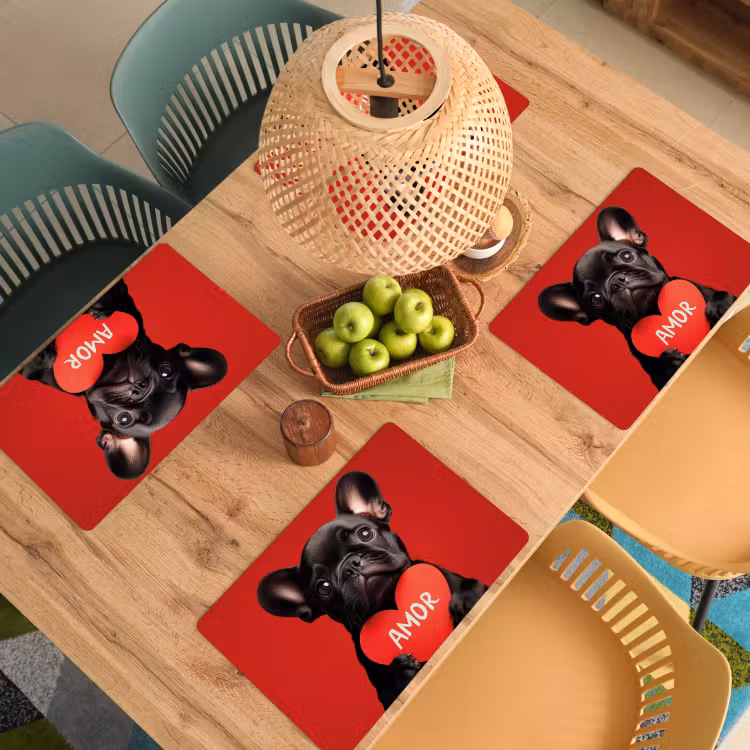 Tischset - 6 Stück - Amor - Hund - Herz - Rot — 5