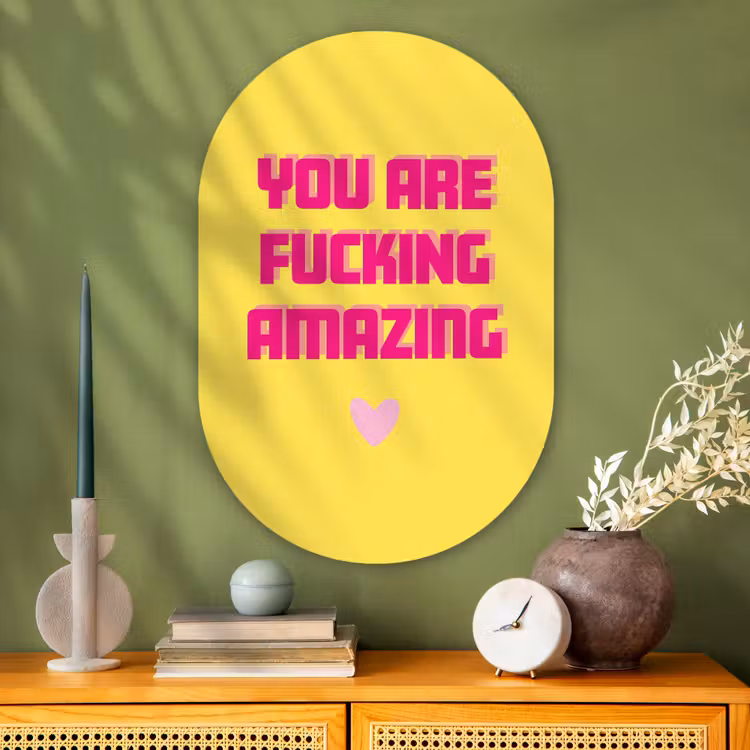 Glasbild Oval - Gelb - Valentinstag - Text — 2