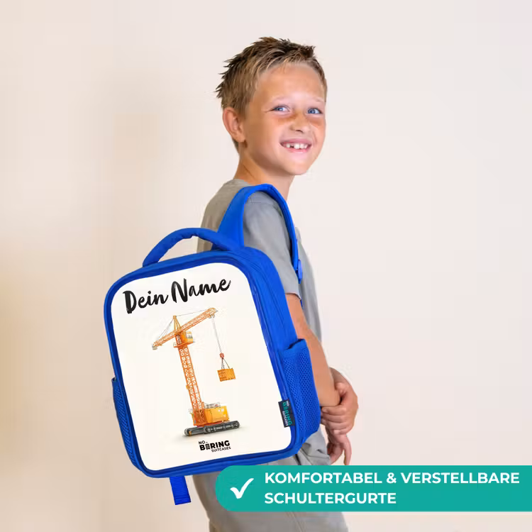 Kinderrucksack - Blau - Turmkran - Signiert - Orange — 3