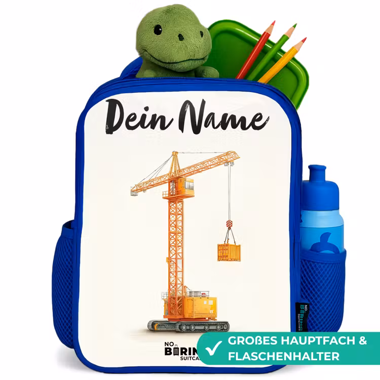 Kinderrucksack - Blau - Turmkran - Signiert - Orange — 4