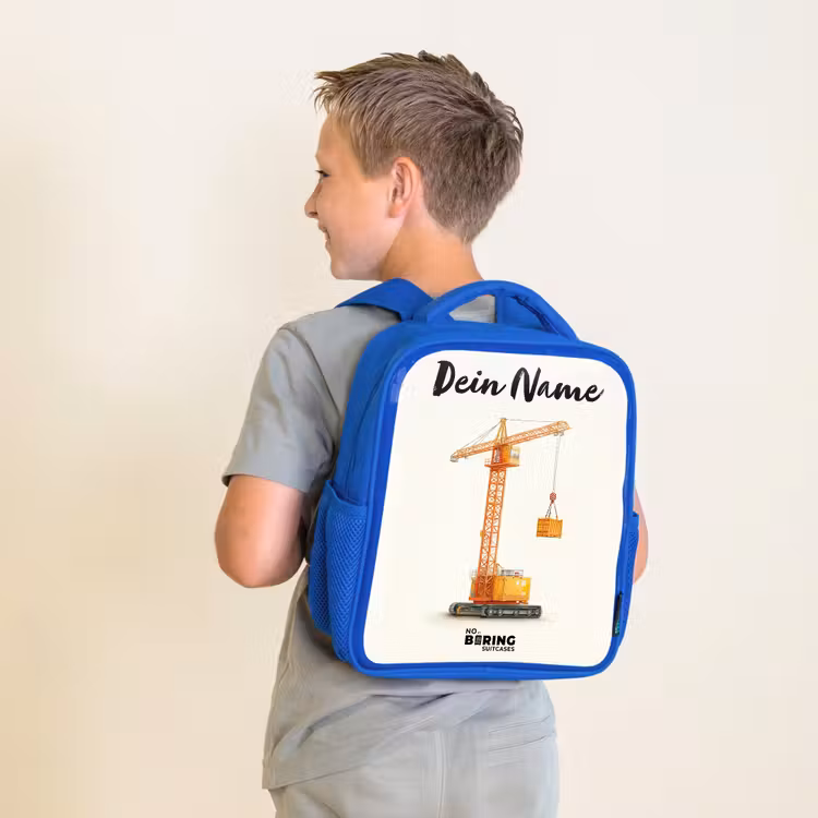 Kinderrucksack - Blau - Turmkran - Signiert - Orange — 5