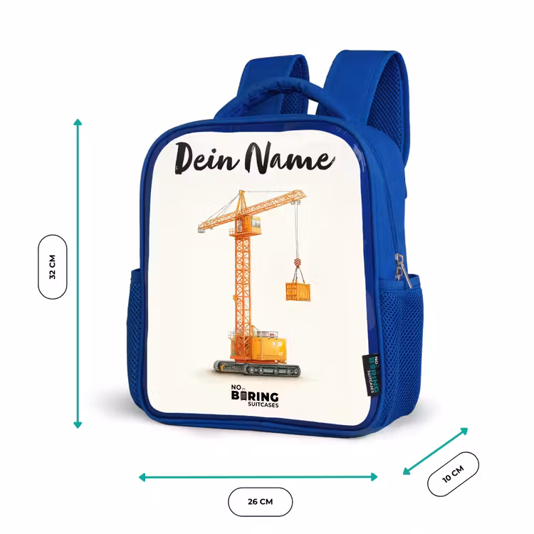 Kinderrucksack - Blau - Turmkran - Signiert - Orange — 6