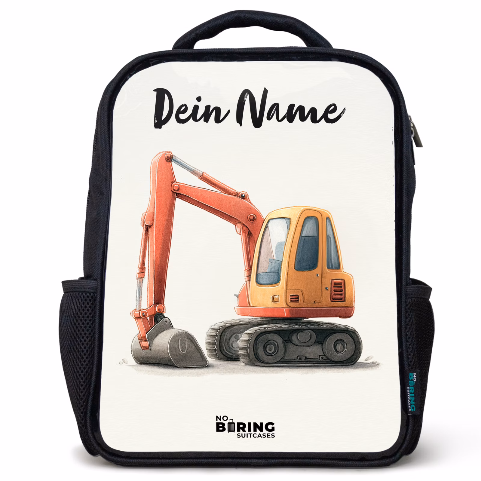 Kinderrucksack mit Namen - Schwarz - Bagger - Signiert - Orange — 1