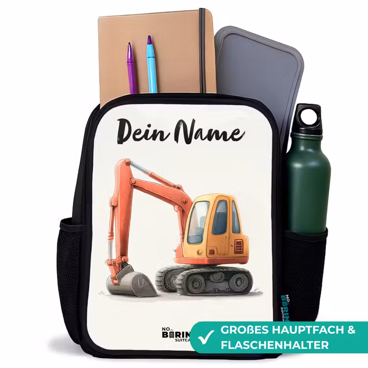 Kinderrucksack mit Namen - Schwarz - Bagger - Signiert - Orange — 10
