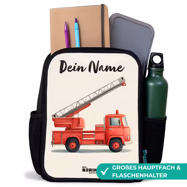 Kinderrucksack mit Namen - Schwarz - Feuerwehrauto - Signiert - Rot — 10