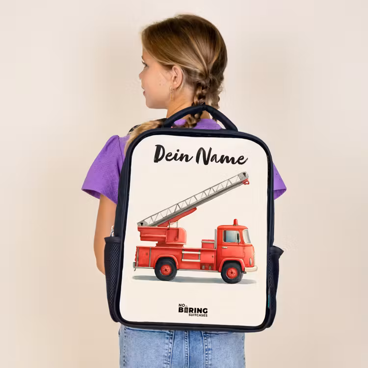 Kinderrucksack mit Namen - Schwarz - Feuerwehrauto - Signiert - Rot — 4