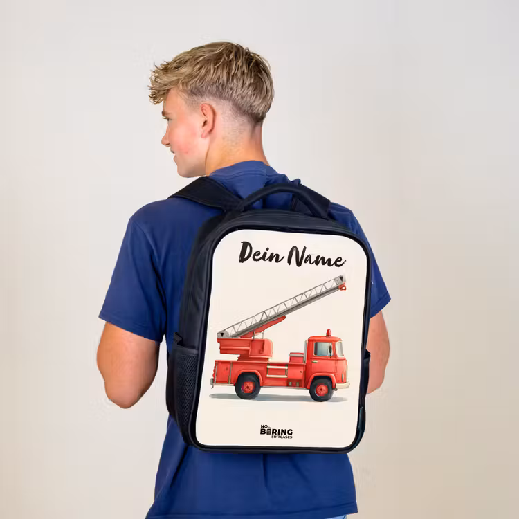 Kinderrucksack mit Namen - Schwarz - Feuerwehrauto - Signiert - Rot — 5