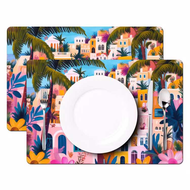 Tischset - 6 Stück - Bunt - Rosa - Orange - Gelb - Blumen — 2