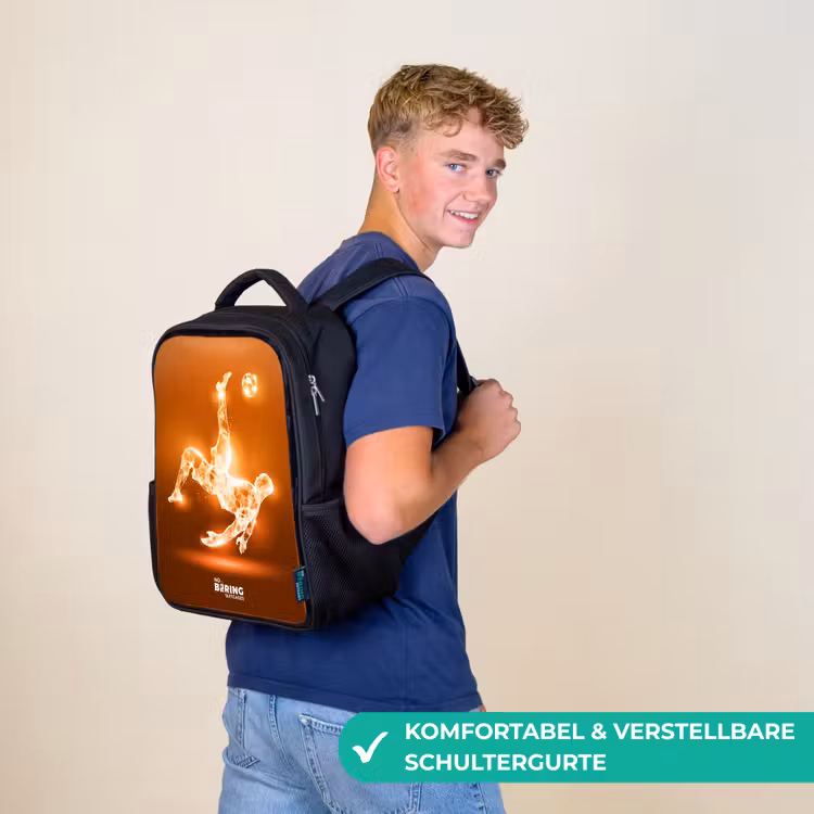 Kinderrucksack - Schwarz - Orangefarbener Leichtfußballer im Schwebemoment — 11