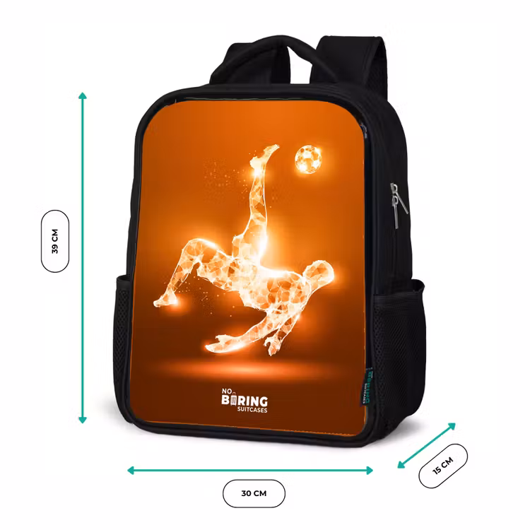 Kinderrucksack - Schwarz - Orangefarbener Leichtfußballer im Schwebemoment — 8