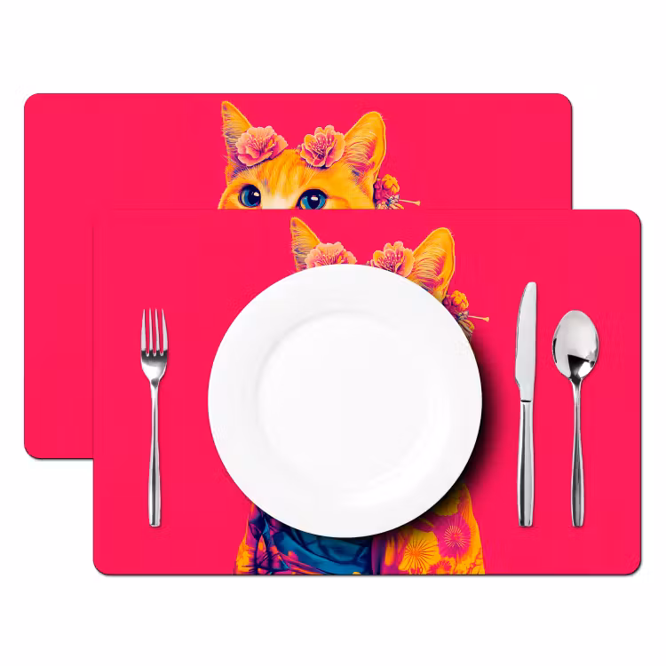 Tischset - 6 Stück - Katze - Kimono - Blumen - Rosa — 2