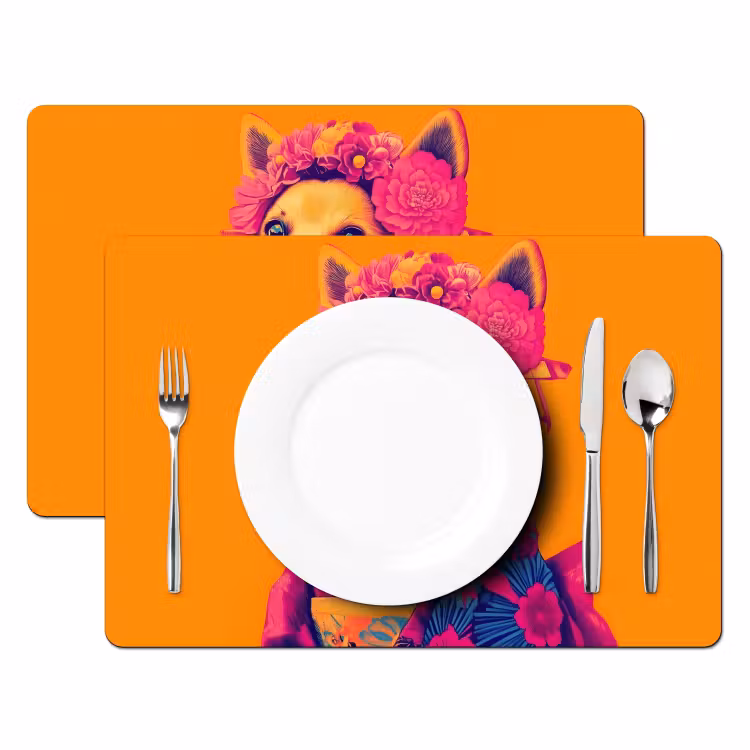 Tischset - 6 Stück - Kimono - Hündchen - Blumenkrone - Orange — 2