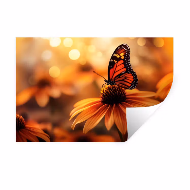 Wandtattoo – Schmetterling - Blumen - Orange — 1