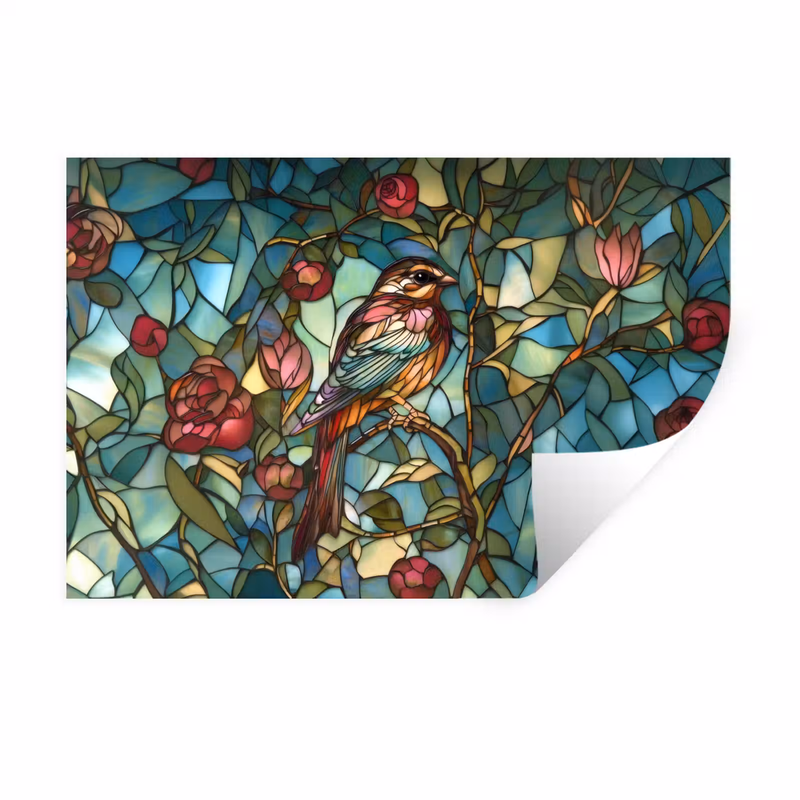 Wandtattoo – Vogel - Zweig - Rosen - Mosaik — 1