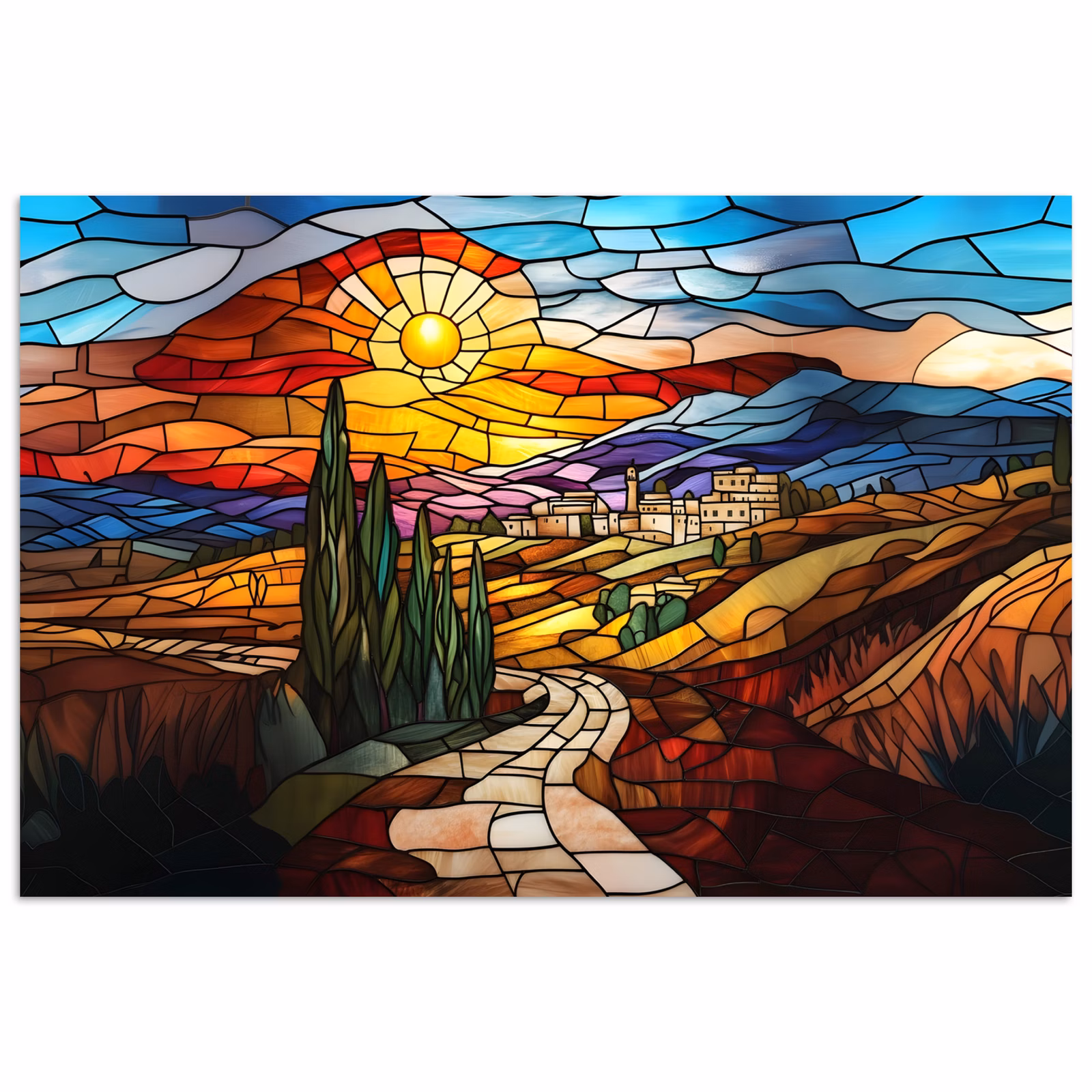 Poster - Mosaik - Sonne - Landschaft - Dorf — 1